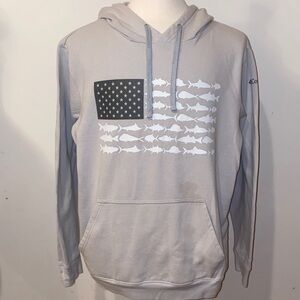 3/$60 Columbia Sportswear PFG Gray Hoodie with Fish and Flag Design Size Large